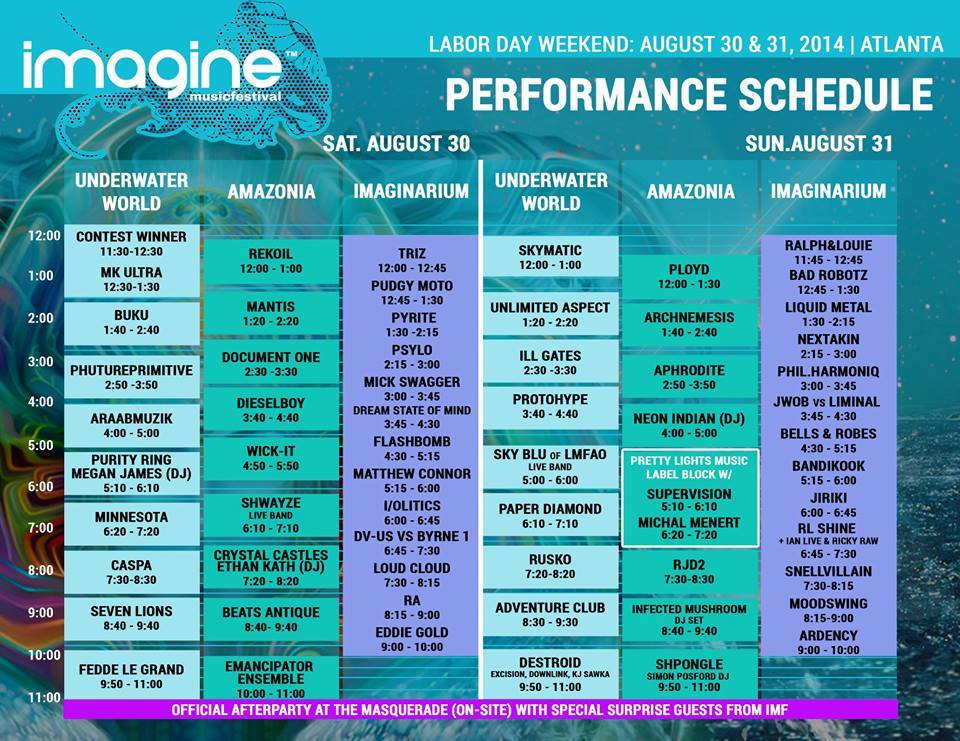 Imagine Music Festival Daily Schedule Iris Presents