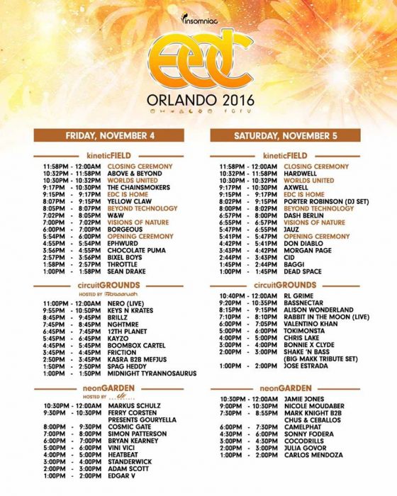 EDC Orlando Releases Full Schedule with Set Times and More