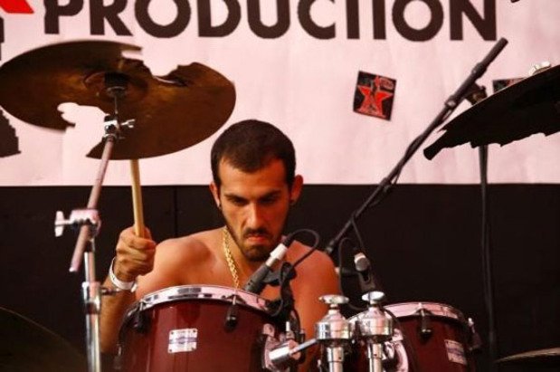 Borgore playing the drums