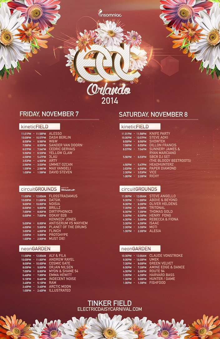 Electric Daisy Carnival Orlando Daily Schedule