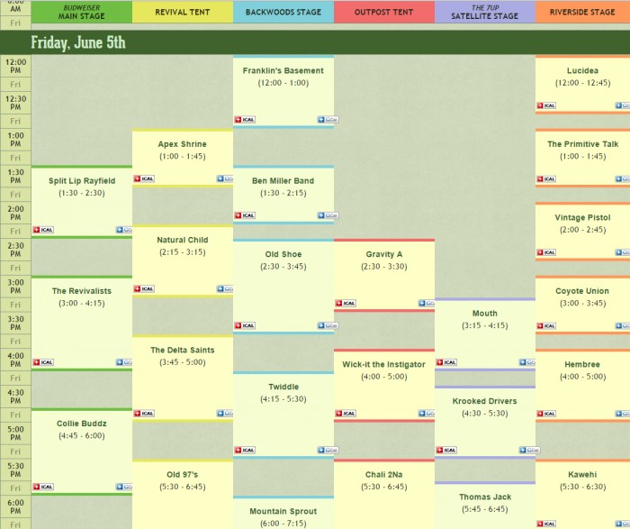 Wakarusa 2015 Schedule