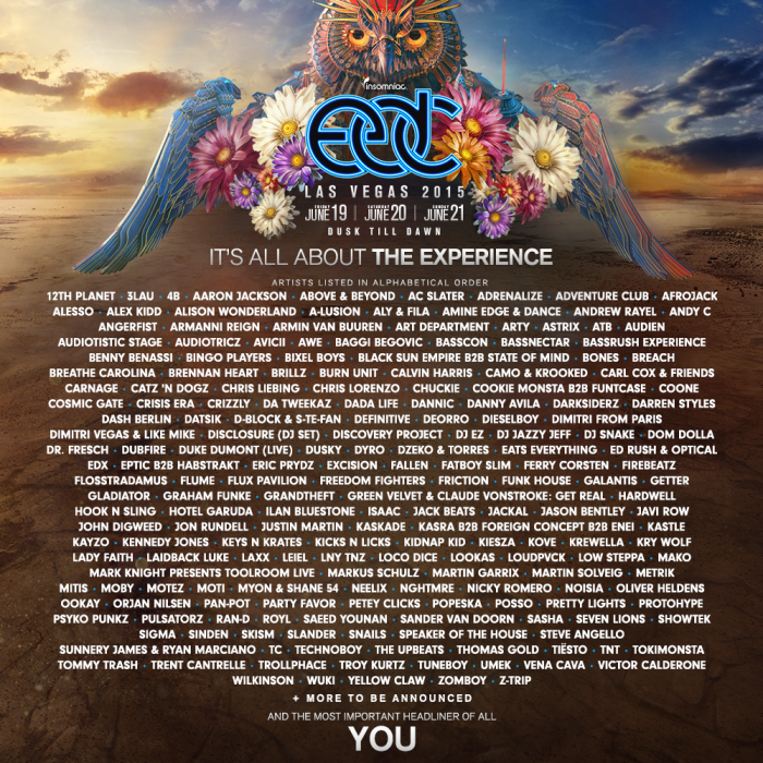 EDC Las Vegas 2015 Announces Tiësto, Martin Garrix, Avicii, Above & Beyond, and more.