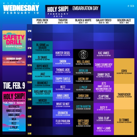 HOLY SHIP! Wednesday Feb 10th Schedule