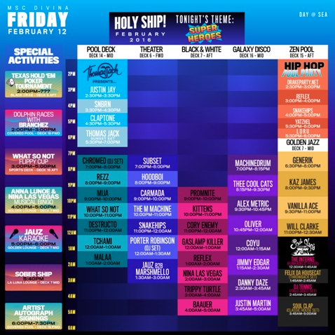 HOLY SHIP! Friday Feb 12th Schedule