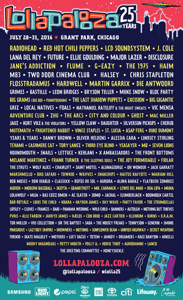 25th Edition of Lollapalooza Lineup