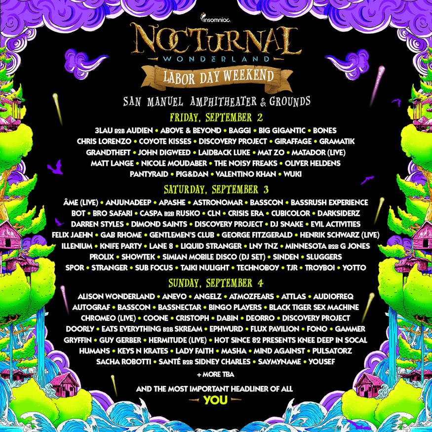 nocturnal wonderland set times 2015
