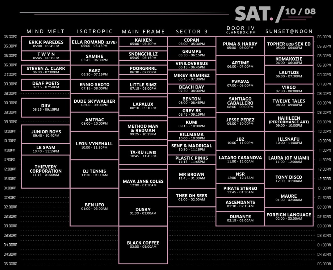 III Points Saturday Schedule - October 8th