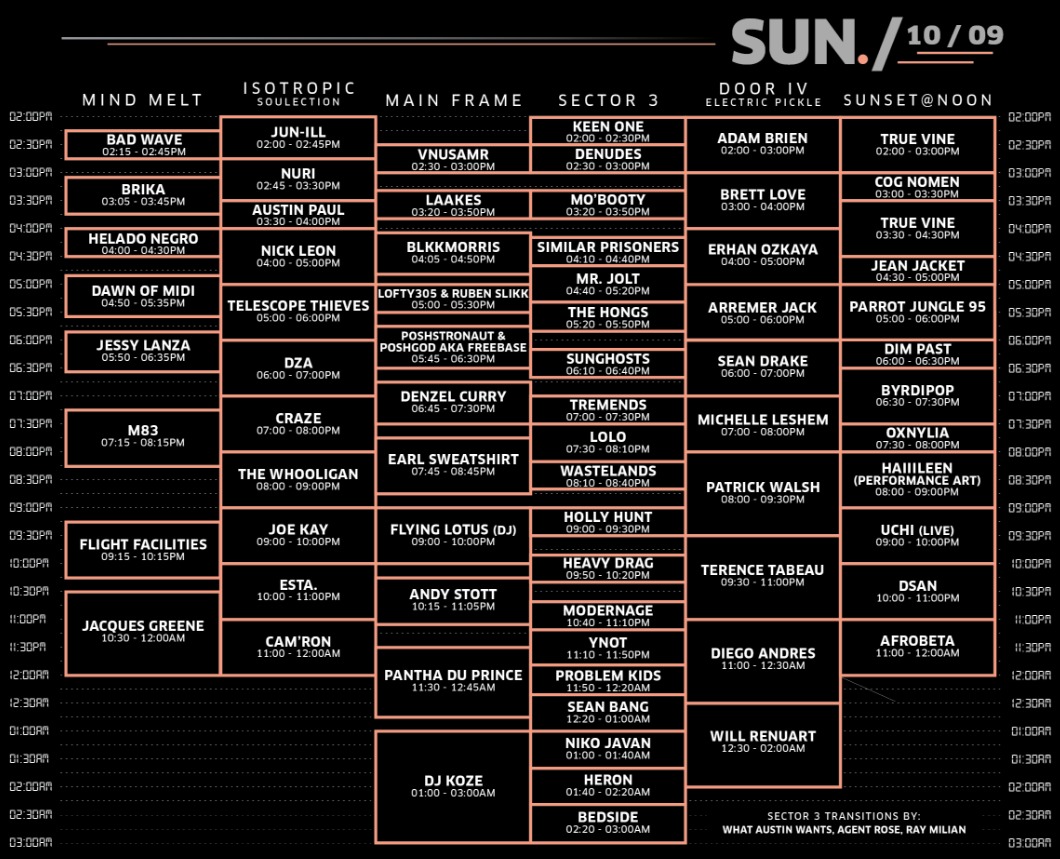 III Points Sunday Schedule - October 9th