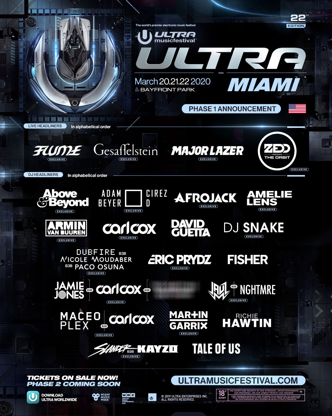 Ultra Miami 2020 Phase 1 Lineup with Surprise B3B