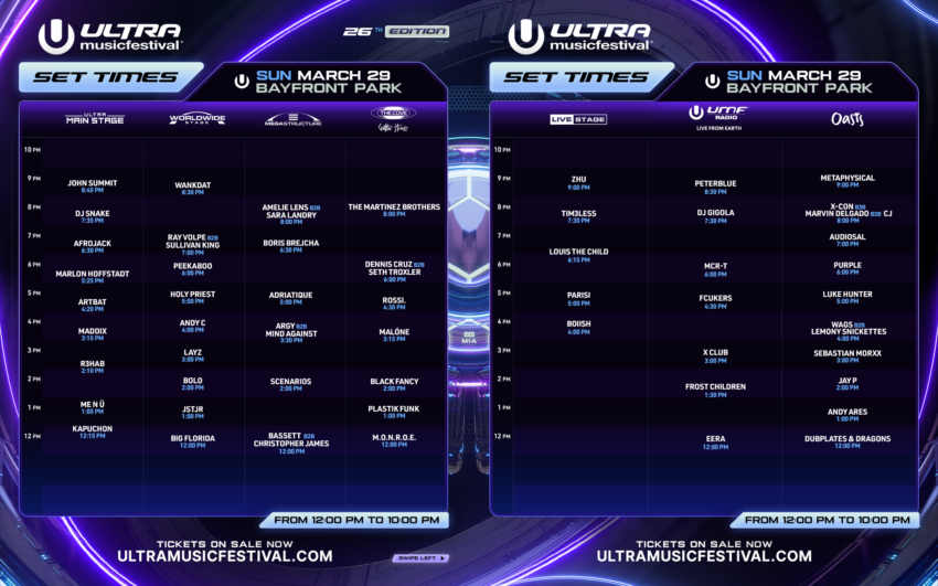 Set Tmes ULTRA Miami 2026 Set Times Lineup Unveiled