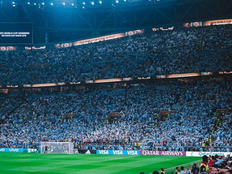 a stadium full of people watching a soccer game