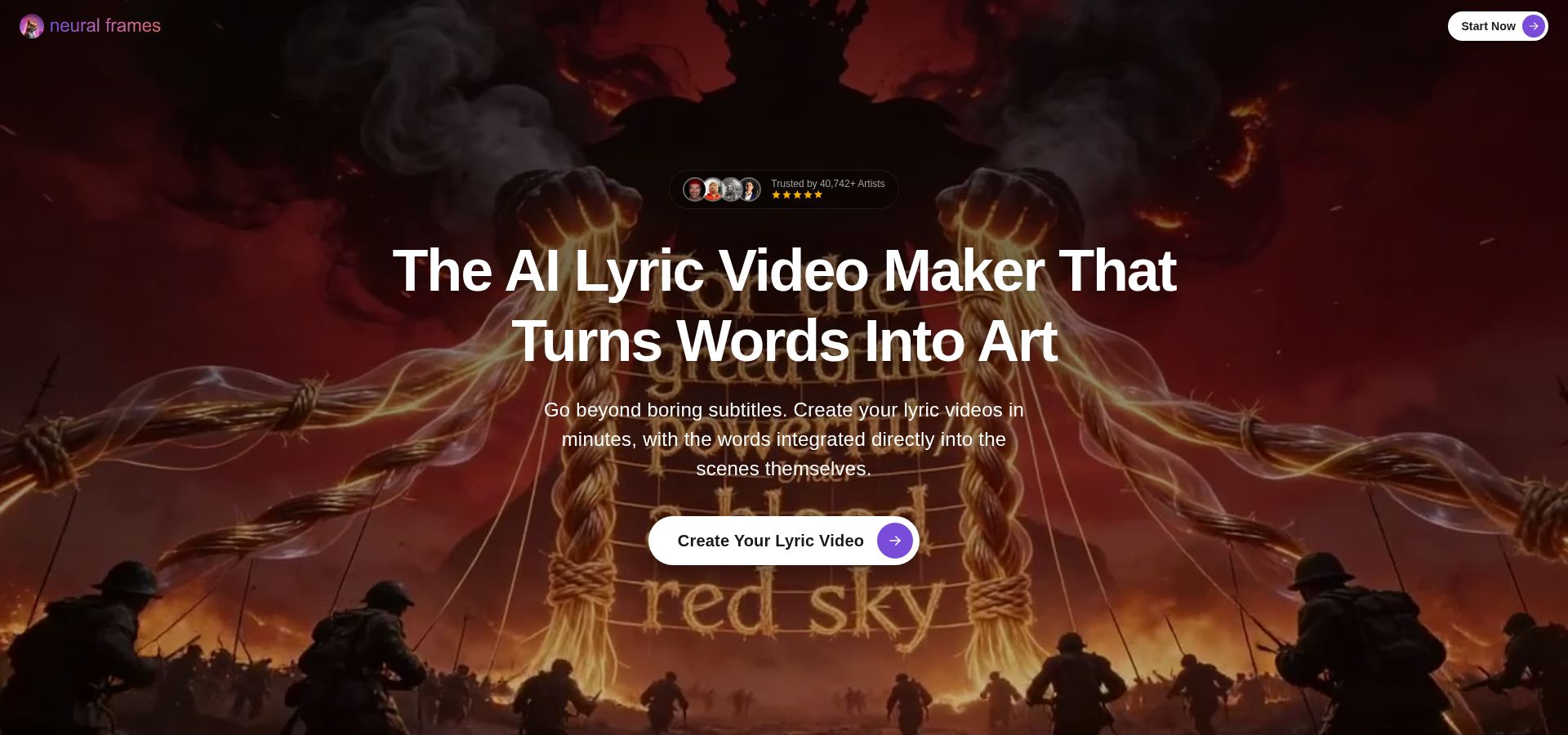 Neural Frames AI Lyric Video Maker Interface Screenshot (4K Vertical Canvas)